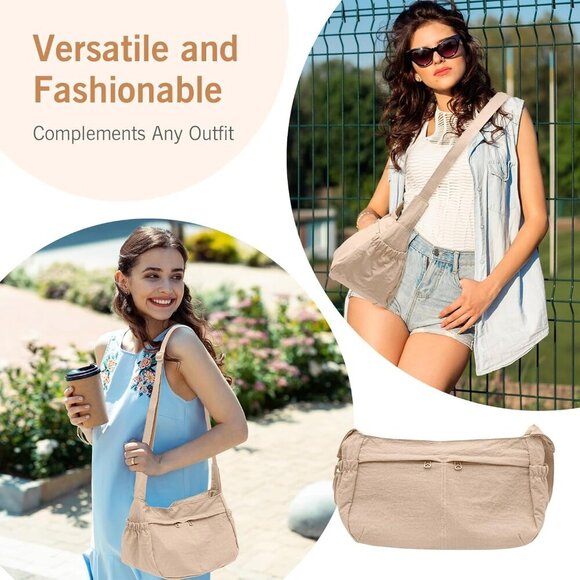 Canvas Crossbody Bag for Women with Pockets Casual Travel Messenger Bag - Picture 7 of 7